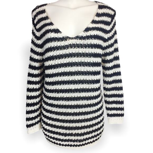 Dana Buchman Black & white stripe sweater Sz L - Picture 1 of 5